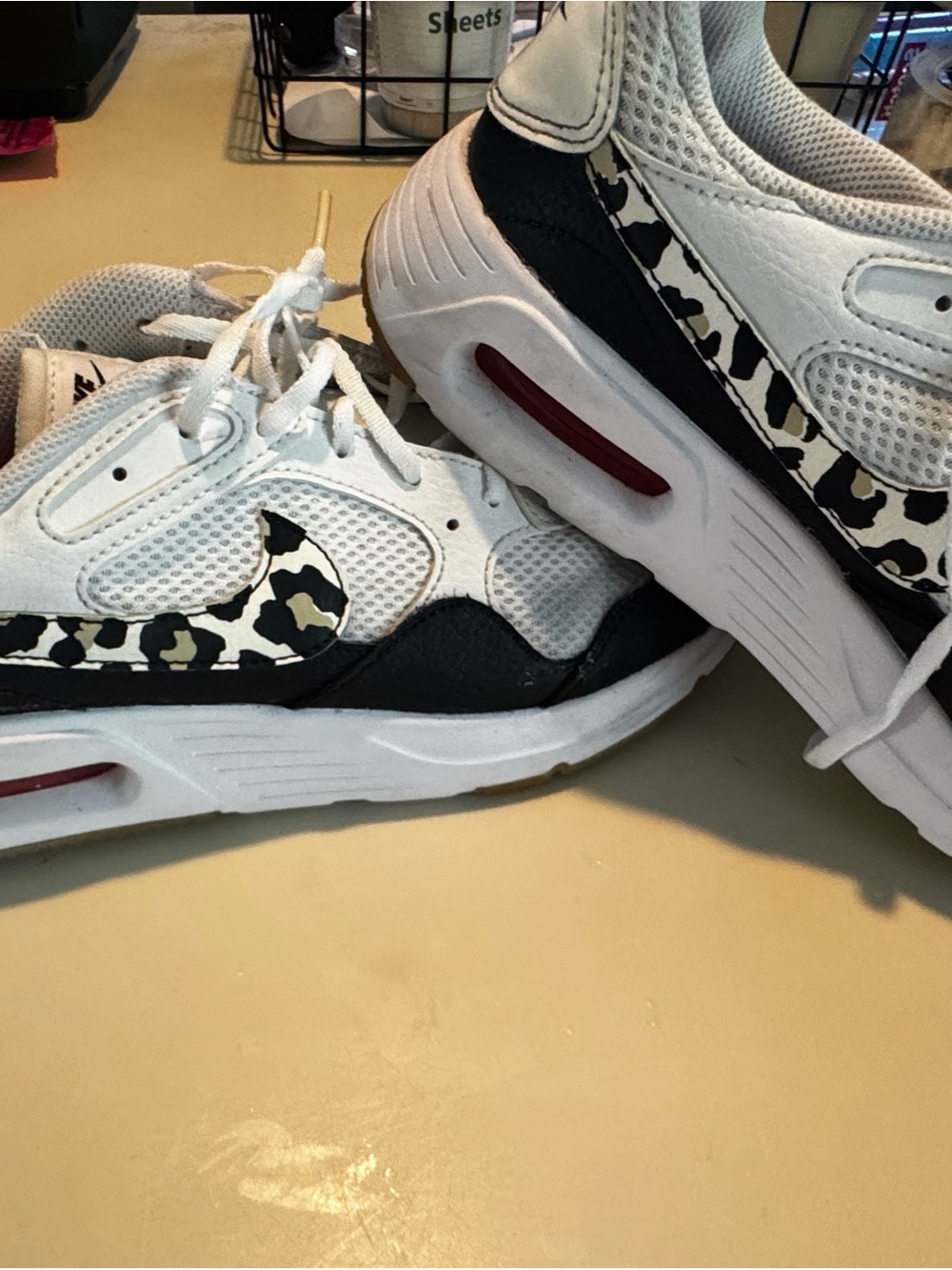 Nike Women's White Black Leopard Print Athletic Sneakers with Red Accent - Picture 1 of 2